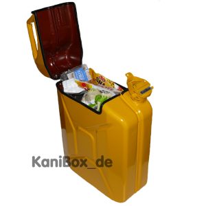 gelbe Müll-Tonne Benzinkanister Mülleimer