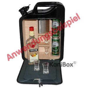 schwarze Kanister-Bar mit MiniBar Tisch