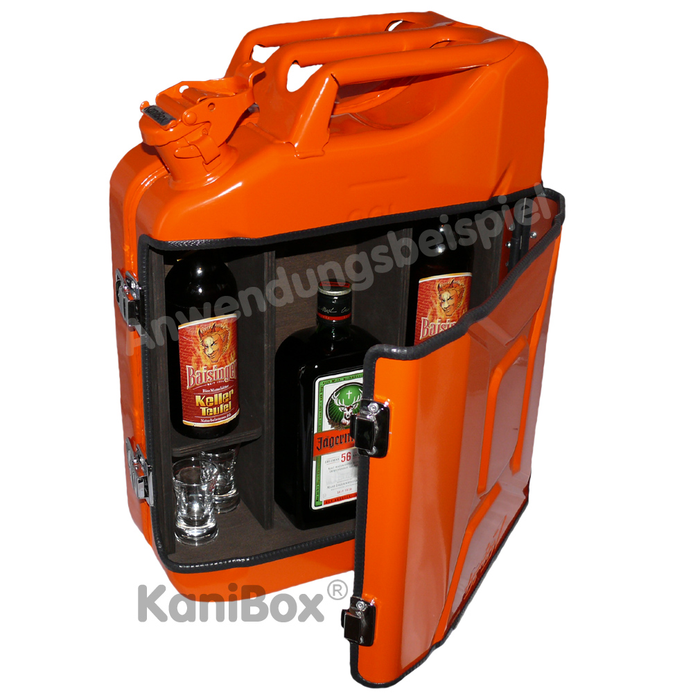 orangefarbene Mini Bar aus einem Benzinkanister, KaniBox