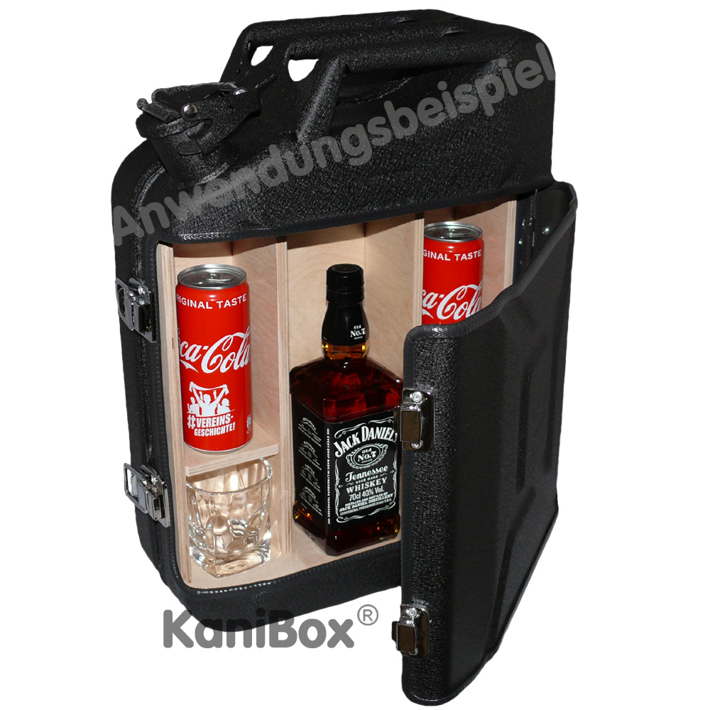 schwarze Kanister-Bar für Jacky Cola Mixgetränke