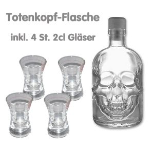 Totenkopf-Flasche und Gläser für die KaniBox