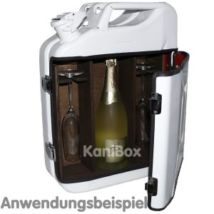 weisse KanisterBar für Sekt und Champagner