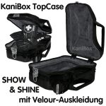 schwarze KaniBox TopCase "SHOW & SHINE" mit Velour-Auskleidung in Anthrazit