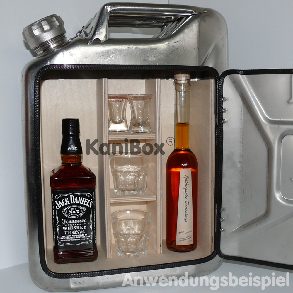 exklusive MiniBar aus einem gebrauchten Edelstahl Kanister mit Bellion Bär Logo