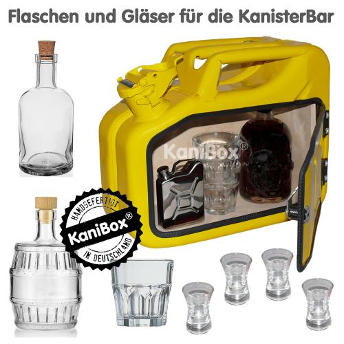 Flaschen und Gläser für die KanisterBar