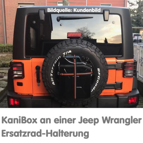 KaniBox an einer Jeep Wrangler Ersatzrad-Halterung